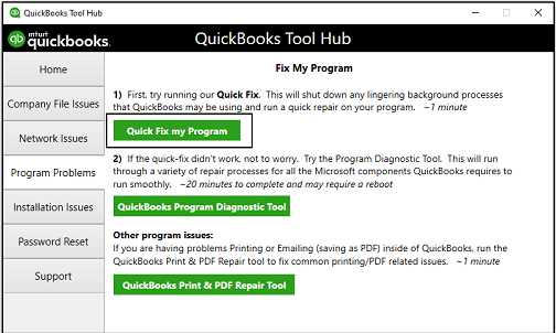 Run Quick Fix My Program from Tool Hub