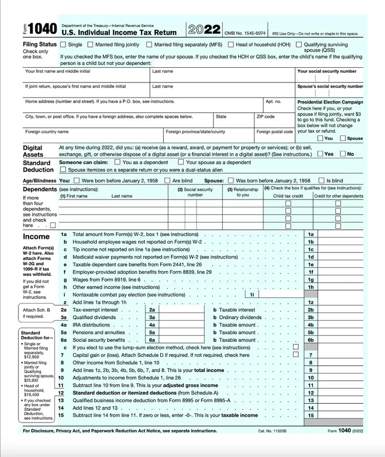 IRS Form 1040: U.S. Individual Tax Return