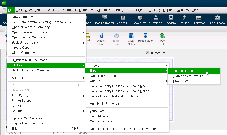 Steps to Export IIF file