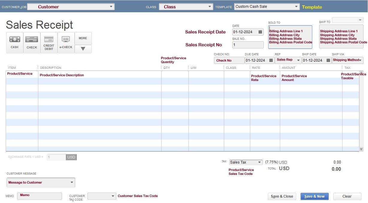 Import Sales Receipt