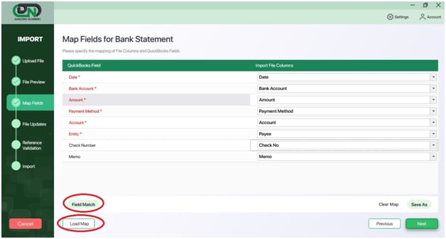 Map Fields For Bank Statement