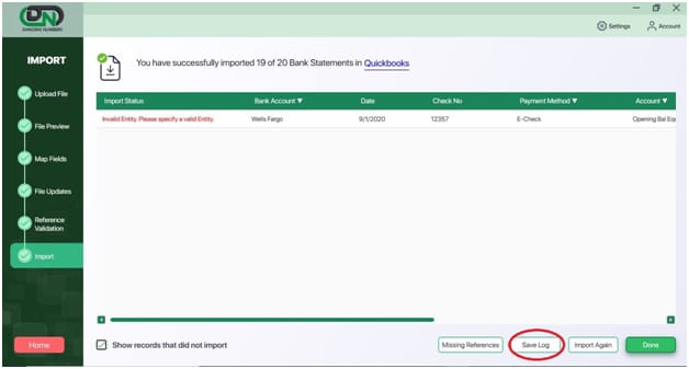 successfuly imported 19 of 20 Bank Statement