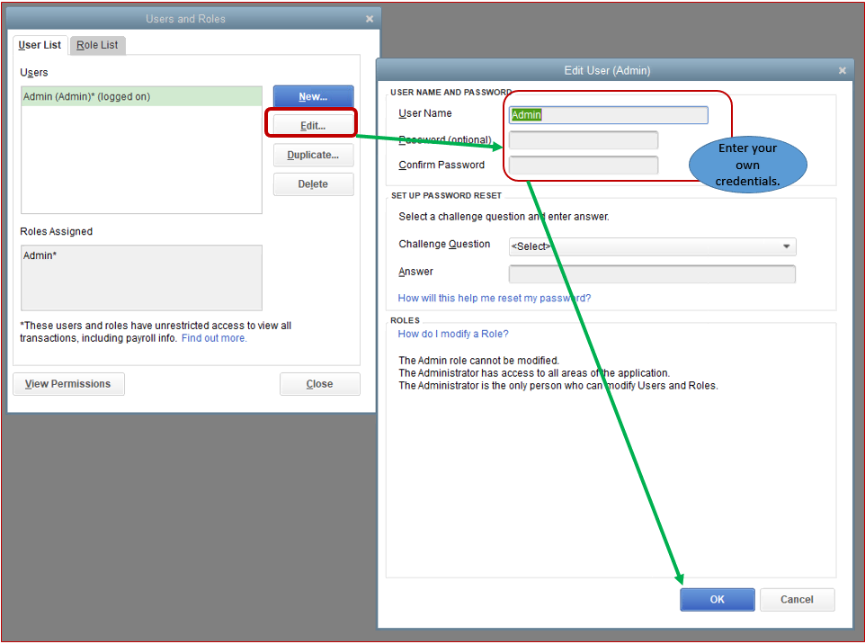 QuickBooks Administrator Permissions Needed For this Action