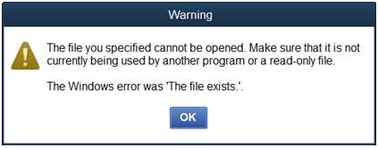 QuickBooks File Exists Warning Message