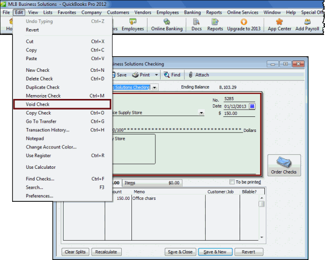 Void or Delete a Cheque in QuickBooks Online