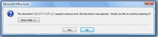 This Document Caused a Serious Error the Last Time it was opened