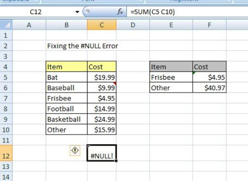 NULL-Excel Formula Error