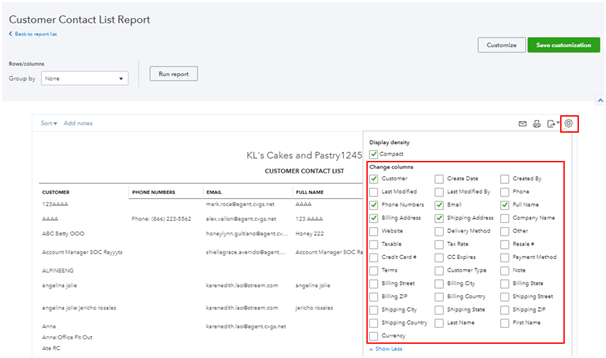 Exporting the customer list or data from the Reports page