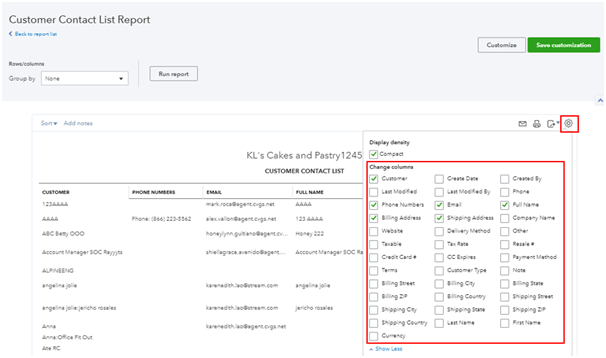 Exporting the customer list or data from the Reports page Exporting the customer list or data from the Reports page
