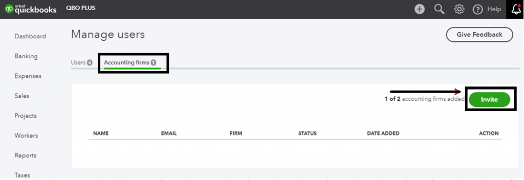 Invite Accountant from QuickBooks Online