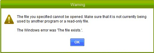 The file you specified cannot be opened
