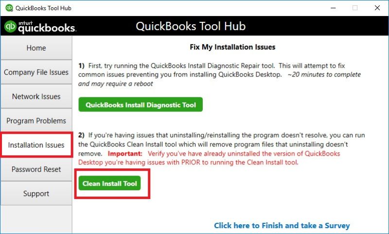 Run the Clean Install Tool from the Tool Hub