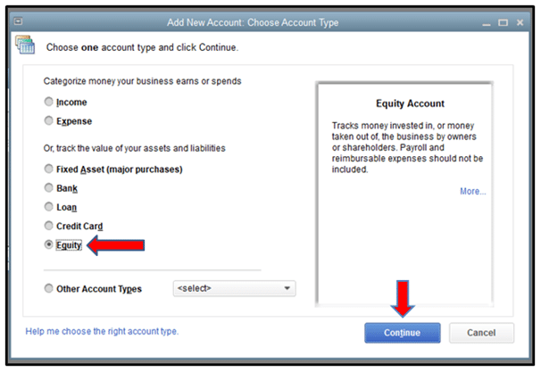 Account Type Select Equity Account Type Select Equity