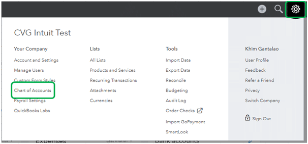 Select the Chart of Accounts