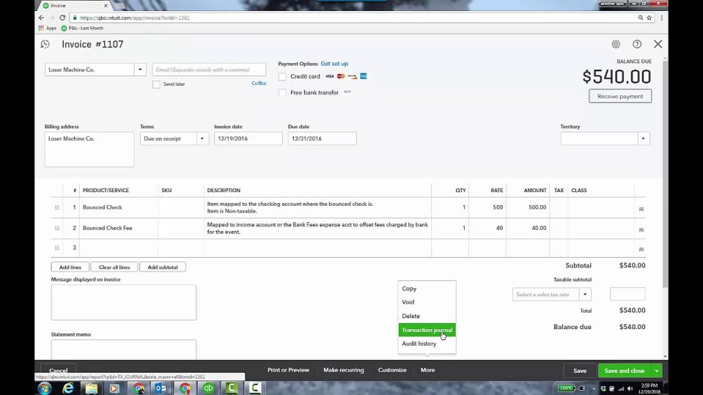 Bounced Checks in QuickBooks Online