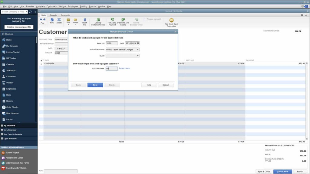 Enter Bounced Checks in QuickBooks