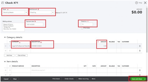 Enter the Amount as Zero and mention Voided Check