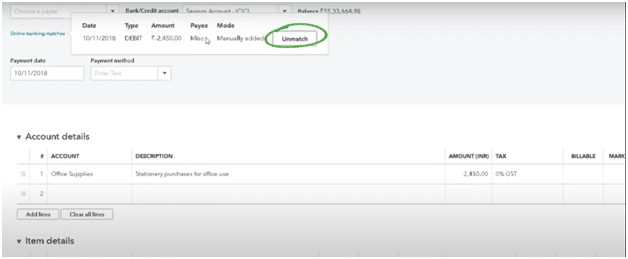 Unmatch a Transaction in QuickBooks Online 15