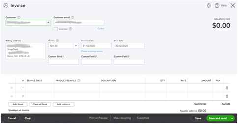 Create an Invoice in QuickBooks Online