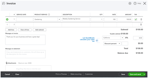 Create an Invoice in QuickBooks Online