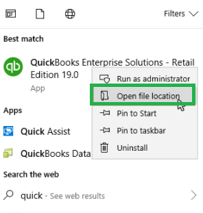 Open QuickBooks file location