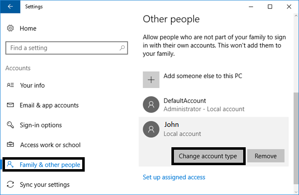 Change Account Type in Windows