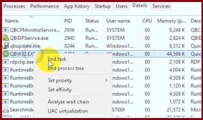 Close the Process of QBW32.exe Close the Process of QBW32.exe