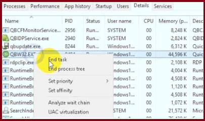 Close the Process of QBW32.exe