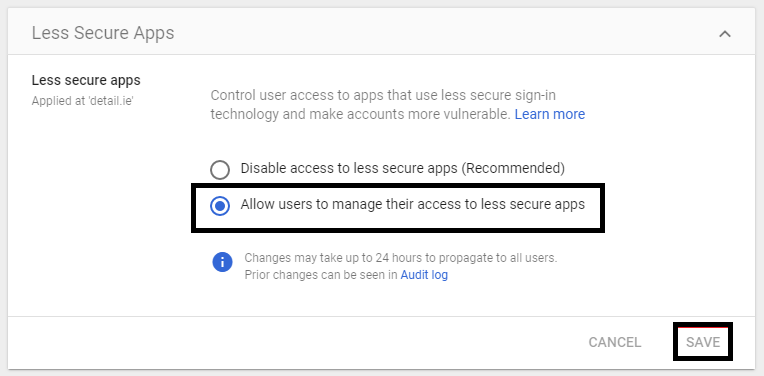 Less Secure Application Access in the Google Chrome Less Secure Application Access in the Google Chrome