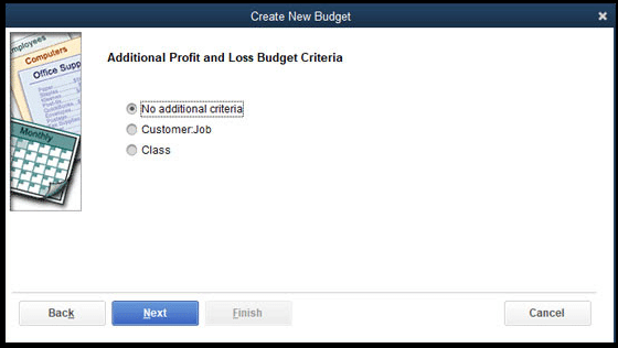 Specify the Additional Profit and Loss Budget Criteria