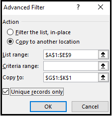 MS Excel Using Advanced Filter Option