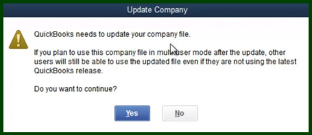 QuickBooks The Company File Needs to be Updated