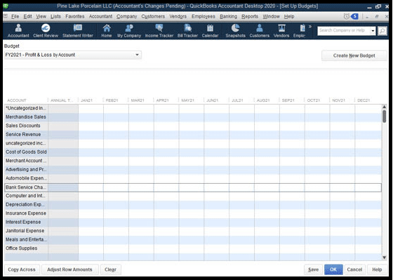 Set-up Budgets window