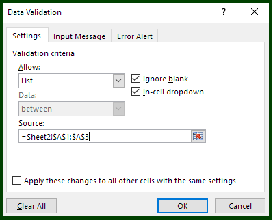 Data Validation Dialog Box