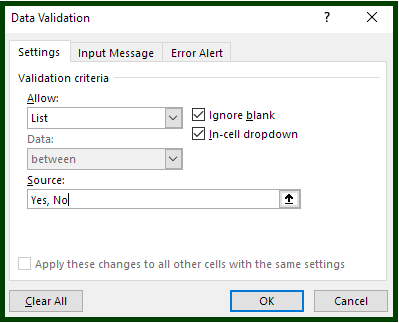 Data Validation Dialog Box