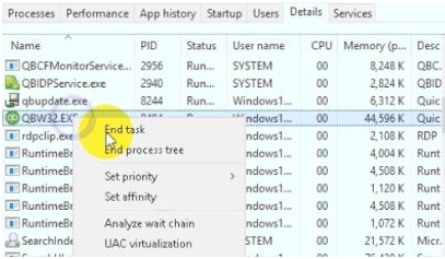 Shut down the Process of QBW32.exe