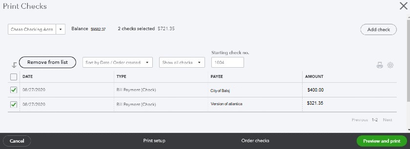 Print checks in QuickBooks Online