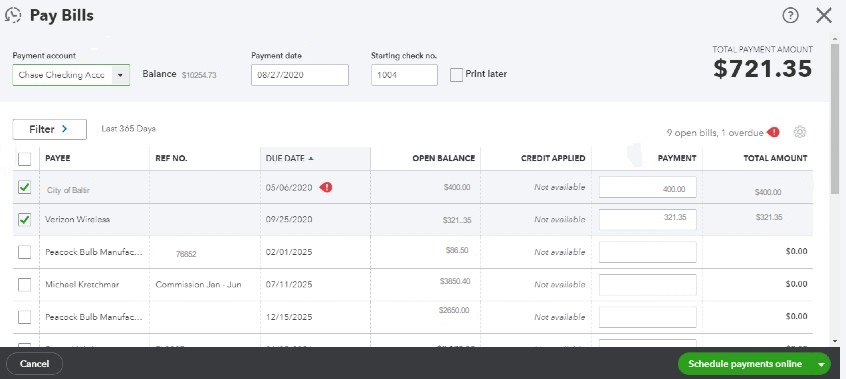 Enter the Bill Information & Select Bills