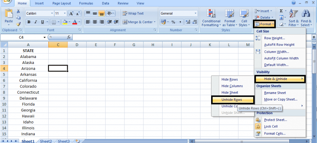 Unhide All Rows in Microsoft Excel
