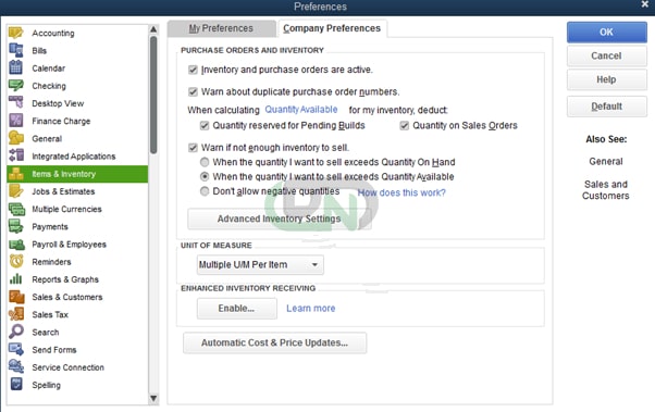 Turn on the Advanced Inventory system in QuickBooks Enterprise