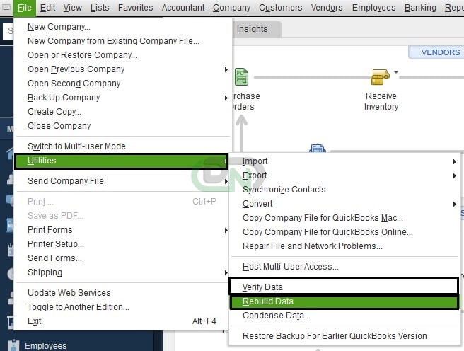 Make use of the Rebuild Data Utility & QuickBooks Verify