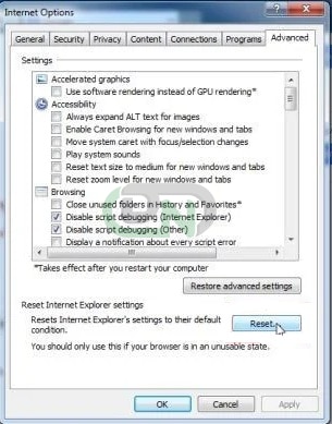 Resetting Internet Web Browser Resetting Internet Web Browser