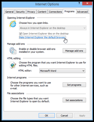 Set Internet Explorer as the Default Internet Browser
