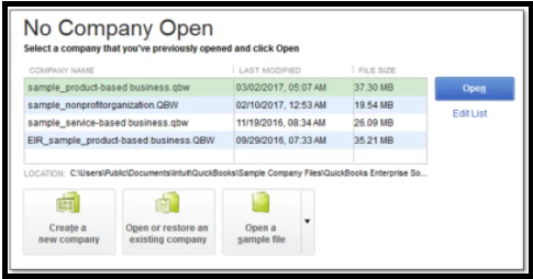 QuickBooks Company File locally