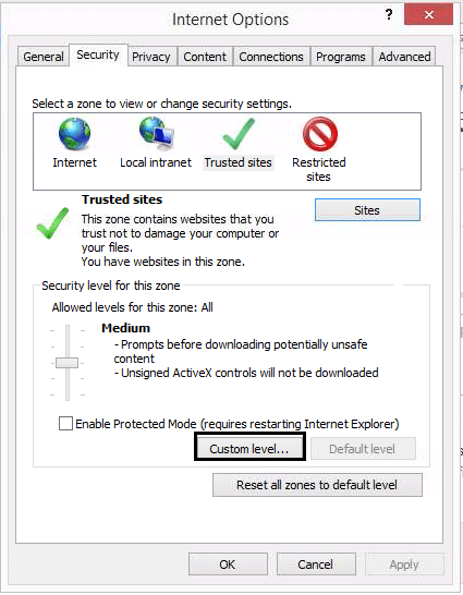 verifying the internet explorer settings dn screenshots