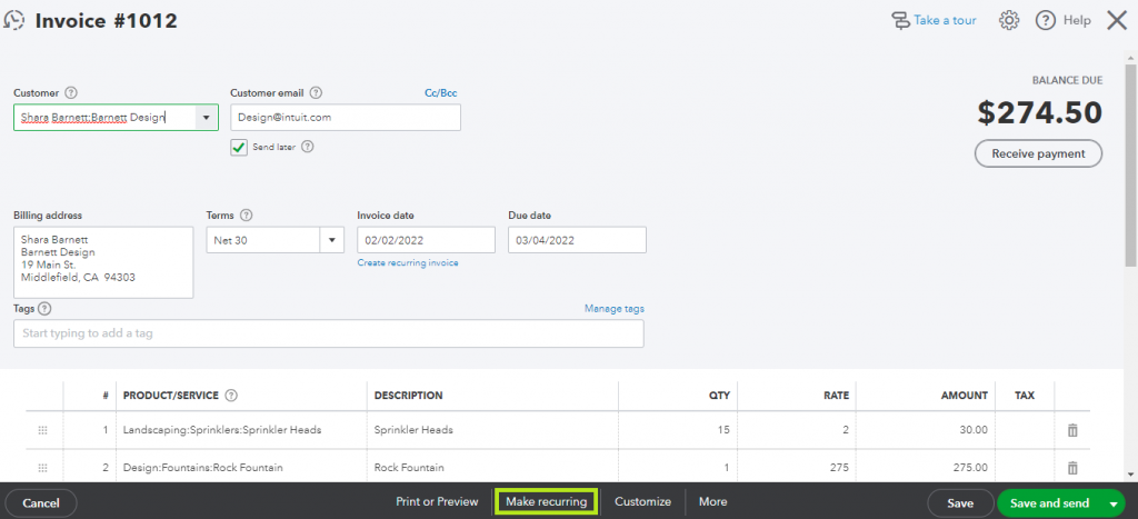 Create & Email Recurring Invoices in QuickBooks