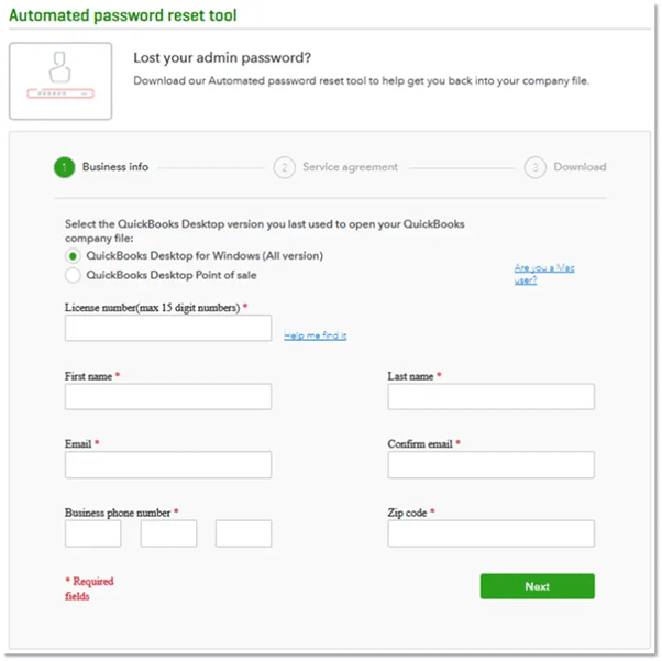 Reset the QuickBooks Admin Password