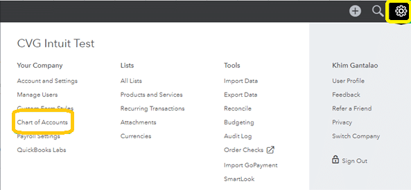 Chart of Accounts