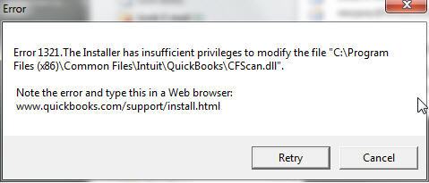 QuickBooks Error 1321 (The Installer has Insufficient Privileges to Modify the File)