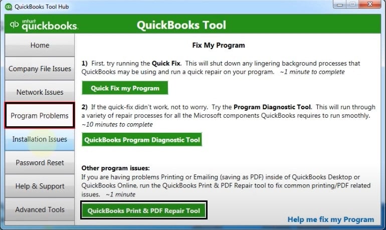 QuickBooks Print & PDF Repair tool